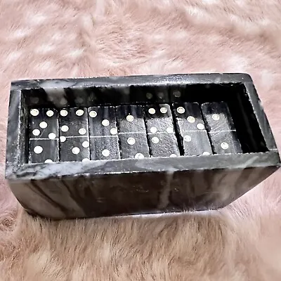 Vintage Domino Set Miniature Marble Black & White Stone Mini Souvenir Game • $24