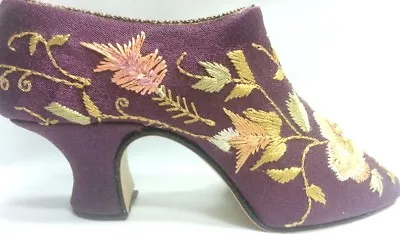 Miniature Resin Shoe Purple With A Green Floral Embroidery Design Vintage  • $8