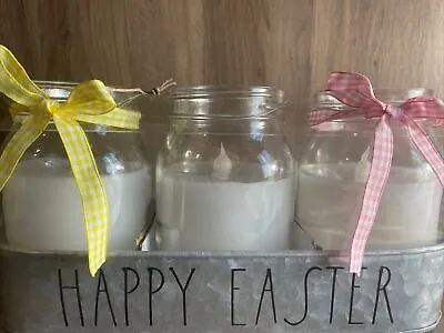Rae Dunn 3 Pack Mason Jar Flameless Candle Set Happy Easter NEW • $8.99