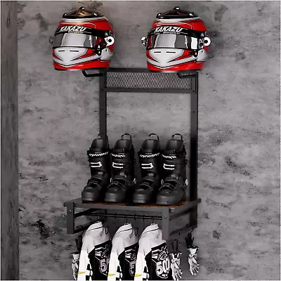 Motorcycle Helmet Holder Wall Mount Helmet Stand Display Storage Riding Boots Ne • $56.95