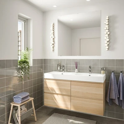 $350 • Buy Godmorgon Double Vanity Cabinet - Unopened And Unused. White Stained Oak Effect.