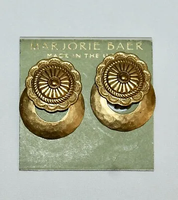 Vintage Marjorie Baer SF Signed Brass Metal Brutilist Clip On Earrings Statement • $19.99