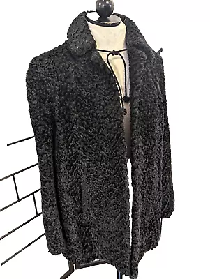 Vintage Black Curly Persian Lamb Jacket Coat Small Medium Fur Karakul Mob Boss • $89.95