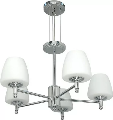 Polished Chrome 5 Light Chandelier With Satin White Glass Orig $465 • $83.99