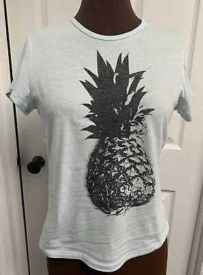 ILLUSTRATED PEOPLE Blue Black T-shirt S Crew Neck Top Stretch Cotton Pineapple • £4.99