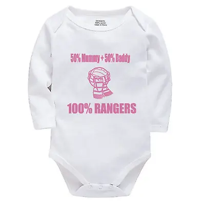 Personalised 50% Mummy 50% Daddy Rangers Baby Bodysuit Grow Vest Football • £10.99