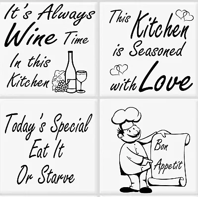 Kitchen Tile Transfer Pack Of 4 Fun Quotes Ceramic Tile Stickers Great Fun • £2.99