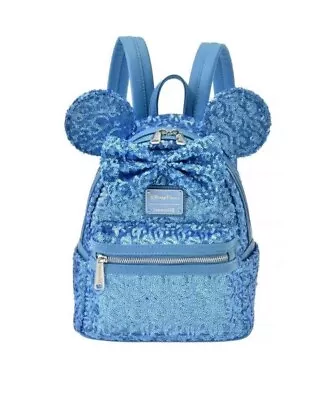 2024 Disney Parks LoungeFly Hydrangea Blue Sequin Bow Minnie Mouse Backpack NWT • $129.99