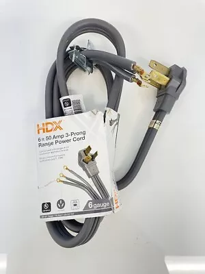 HDX 3-Prong Range Power Cord Grey 6/3 50 Amp 6' 626-634 • $19.95