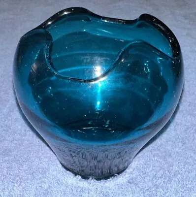 Mid Century Viking Glass Colonial Blue Vase 4” MCM • $39.97