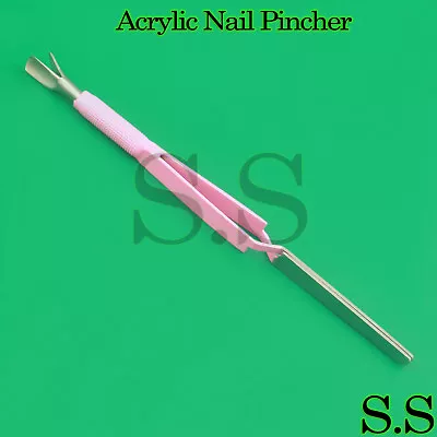 Multifunction ACRYLIC NAIL PINCHER Magic Wand PINK Cuticle Pusher Tweezer Tool • $6.99