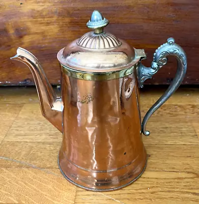 Vintage Copper And Brass Lidded Coffee Pot Ornate Handle And Finial • $0.99