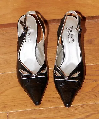 £4.99 • Buy THE TOUCH OF NINA Black Patent And Silver Shoes With Paste Diamond Size 39/6