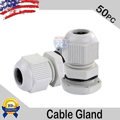 50 Pcs PG9 White Nylon Waterproof Cable Gland 4-8mm Dia. W/ Lock-Nut & Gasket US • $19.95