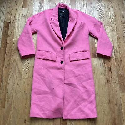 $32 • Buy Women's Zara Bright Highlighter Pink Long Buttoned Peacoat Overcoat Jacket Sz XS