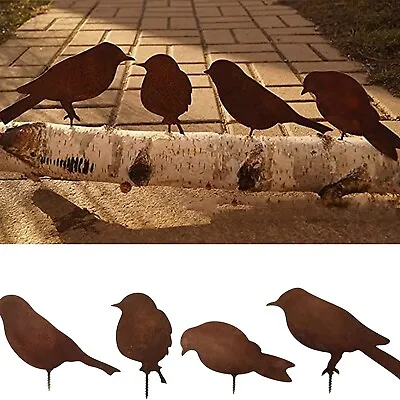 4Pcs Rusty Metal Birds Ornament Simulation Bird Art Sculpture Garden Fence Decor • $9.49