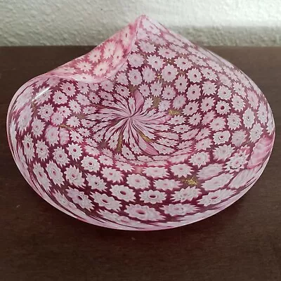 Murano Glass Campanella Millefiori Dish Bowl 5.25  Pink Gold Fleck Venetian • $125