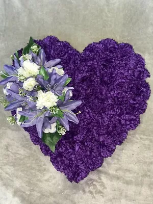 Purple Artificial Silk Funeral Heart Tribute Wreath Memorial Flowers Mum Nan Sis • £32.99