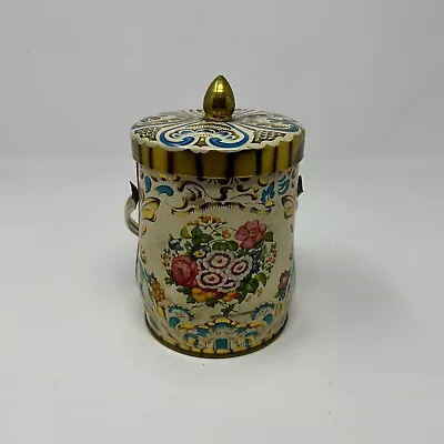 VINTAGE Murray Allen REGAL CROWN MultiUse Floral Tin W/Lid & Handle ENGLAND Made • $12.99