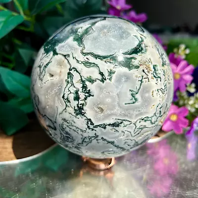 2195g Reiki Natural Amazing Moss Agate Quartz Crystal Sphere Display Healing • $175