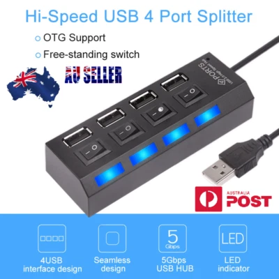 $15.95 • Buy 4 Ports USB 3.0 HUB Powered +High Speed Splitter Extender PC AC Cable Multiport