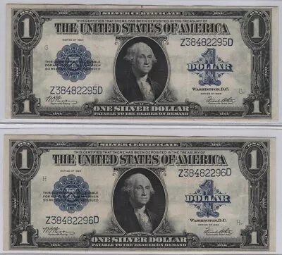 (2) Consecutive 1923 1$ Silver Certificates Nice Notes • $395