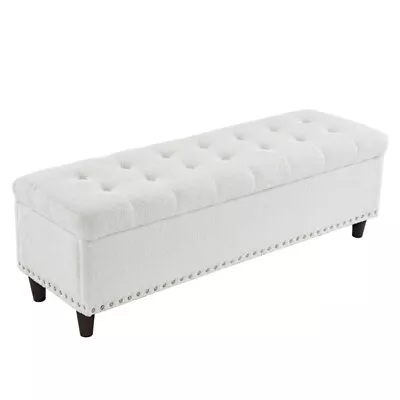 Teddy Velvet With Storage Copper Nails Bedside Stool Footstool Off-White • $155.61