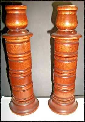 VTG Candlestick Holders Mid Century 1970's  Carved Turned W/8 Wood Napkin Rings • $16.50