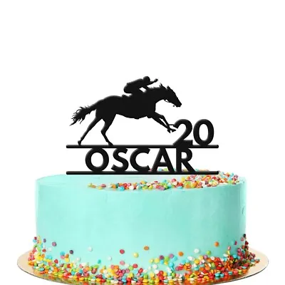 Personalized Racing Horse Birthday Cake Topper Jockey Rider Acrylic Decoration • £8.99