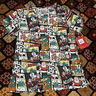 Rudolph The Red Nosed Reindeer Comic Strip Christmas Holiday Scrub Top Size XS • $10.99