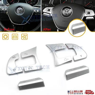 6pc Satin Silver Steering Wheel Control/Button Cover Trim Overlay For Volkswagen • $18.97