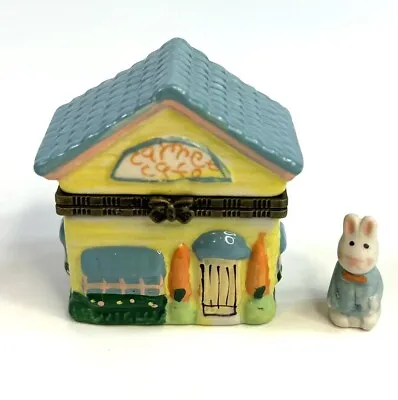 Porcelain Hinged Trinket Box Easter Village Carrot Cafe With Bunny Rabbit (B) • $13.99