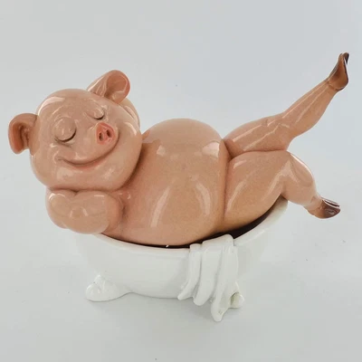 £29.95 • Buy Comical Pig In The Bath Figurine Gift Idea Statue Home Decoration Ornament