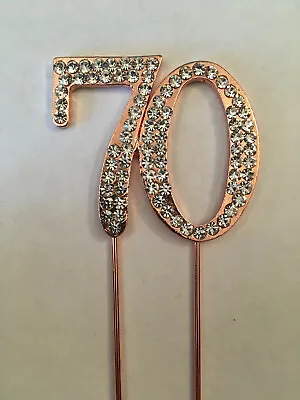 Rose Gold 70th Birthday Diamante Cake Topper Decoration 70 Seventy Anniversary • £6.79