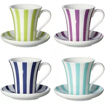 Set Of 4 OKA Palio Stripped Espresso Cups And Saucers • £10