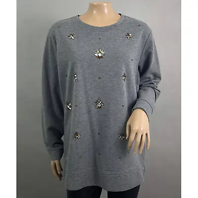 Quacker Factory Sweater Women L Gray Sweatshirt Embellished Holiday Casual • $19.99