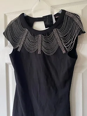 BNWT Stunning MISS SELFRIDGE Beaded Chain Backless Little Black Dress UK 10 £55! • $24.88