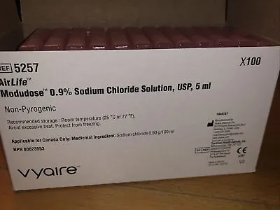 100 Pcs - 5 ML Vyaire AirLife Modudose 0.9% Sodium Chloride Solution - REF 5257 • $16.98