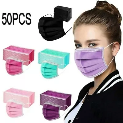 Disposable Face Mask Adult 1/50PCS Masks Industrial 3Ply with Elastic Earloop • $19.79