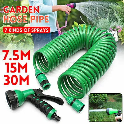 15/30m Retractable Reel Coil Garden Hose Pipe W Water Spray Gun Hose Nozzle • £15.99