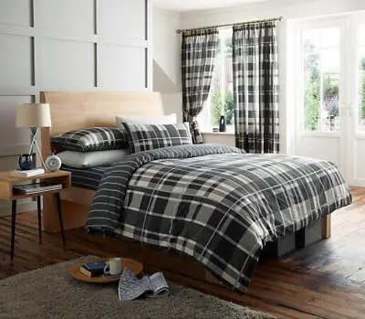 SINGLE Duvet Set Grey Black Tartan Check Quilt Cover Bedding CLEARANCE • £10.79