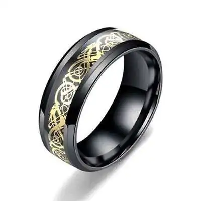 Titanium Ring Celtic Dragon Wedding Band 8mm Fashion Black Silver Men & Women • £2.99