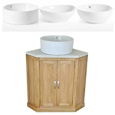 Bathroom Vanity Unit Oak Corner Wash Stand White Quartz & Ceramic Basin 501 • £473.76