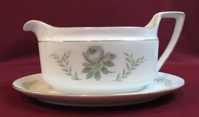 Eschenbach Bavaria Germany GRAVY BOAT W/ATTACHED PLATE Baronet China Roselyn • $24