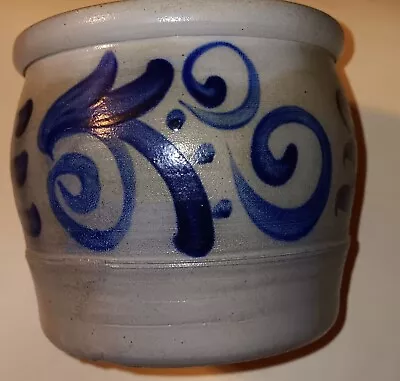 Lidded Crock Cobalt Decorated Stoneware • $25