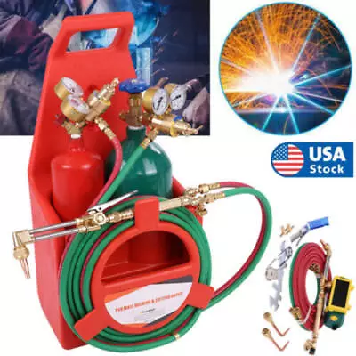 Gas Welding Cutting Torch Kit W/Oxygen Acetylene Tanks Regulators & Hoses Red US • $275.99