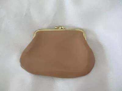 St Thomas Leather Coin Purse Vintage Kiss Lock Double Change Holder Pouch Camel • $8.99