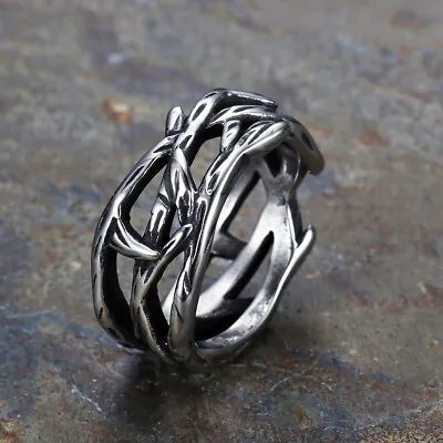 Vintage Thorn Branch Wreath Wedding Ring Stainless Steel Men Women Jewelry Ring • $12.88