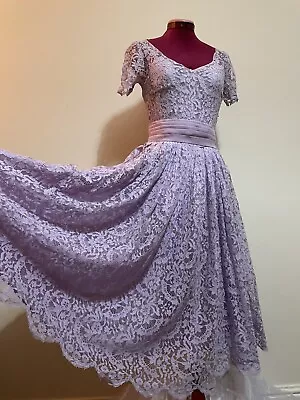 1950s Lilac Lace Summer Dress - Full Skirt • £29.99