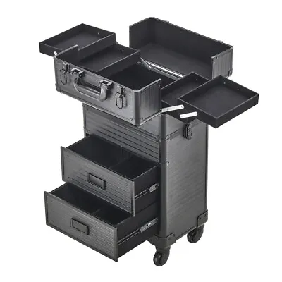 2in1 4-Tier Large Make Up Trolley Case Beauty Vanity Box Hairdressing W/2 Drawer • £79.95